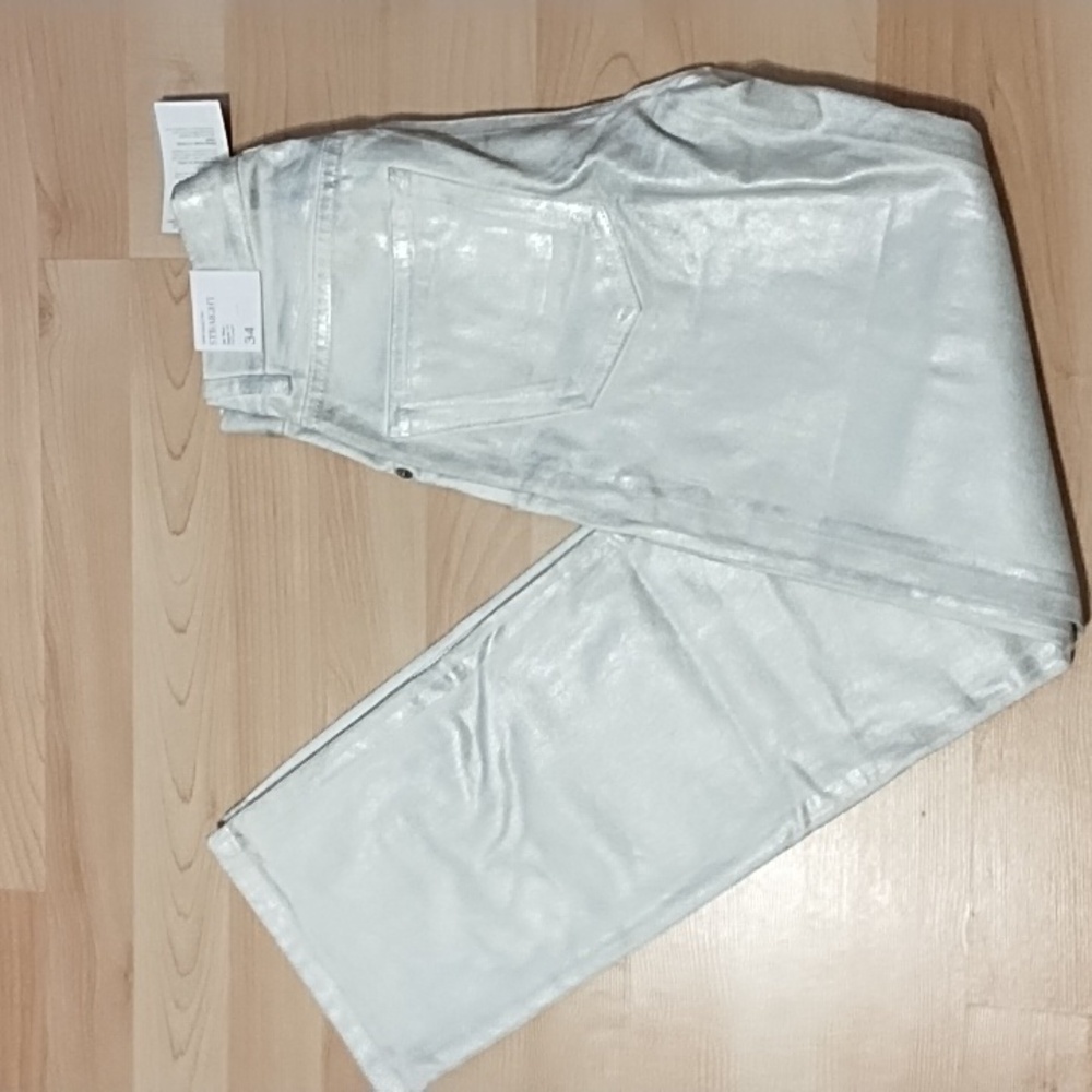 NWT Mango Silver Metallic straight- leg jeans - 34 Great for a party!
